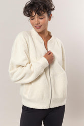 HYFVE Baseball Collar Zip Up Long Sleeve Jacket Cream OutfitFlow