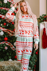 Christmas Element Round Neck Top and Pants Lounge Set White OutfitFlow