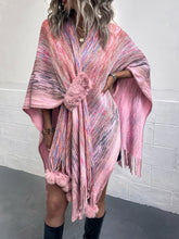 Heathered Fringe Hem Poncho Carnation Pink One Size OutfitFlow