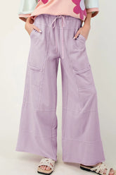 Wide-Leg Cargo Pants with Drawstring Waist Pink Purple OutfitFlow