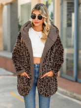 Leopard Hooded Coat with Pockets Chestnut OutfitFlow