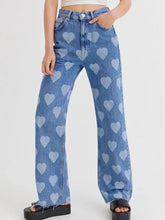 Heart Pattern High-Waist Wide Leg Jeans Medium OutfitFlow