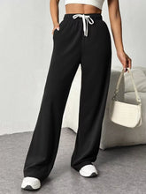 Drawstring Wide Leg Pants Black OutfitFlow