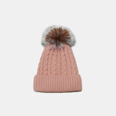 Cable Knit Winter Hat with Pompom Dusty Pink One Size OutfitFlow
