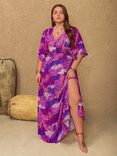 Plus Size Slit Printed Half Sleeve Maxi Dress Vivid Violet OutfitFlow