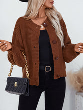 Button Down Long Sleeve Cardigan Brown OutfitFlow