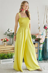ADORA Smocking Top Wide Leg Jumpsuit YELLOW OutfitFlow
