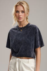 Basic Bae Round Neck Dropped Shoulder Short Sleeve T-Shirt Black OutfitFlow