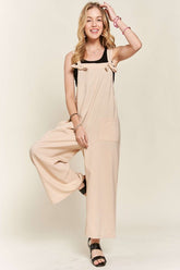 ADORA Knotted Wide Strap Wide Leg Overalls Tan OutfitFlow