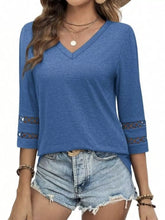 Full Size V-Neck 3/4 Sleeve T-Shirt Plus Size Dusty Blue OutfitFlow