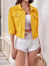 Full Size Cropped Denim Jacket Plus Size Gold OutfitFlow