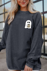 Ghost Graphic Drop Shoulder Sweatshirt Charcoal OutfitFlow