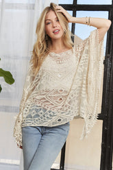 ADORA Boat Neck Crochet Lace Cover Up BEIGE One Size OutfitFlow
