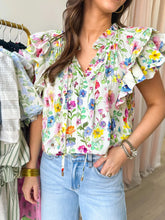 Floral Print Ruffle Layered Short Sleeve Blouse Floral OutfitFlow