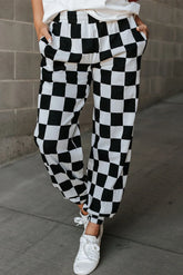 Checkered Elastic Waist Joggers Black OutfitFlow
