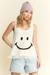 Jade By Jane Full Size Smiley Fringe Hem Tank Plus Size CREAM OutfitFlow