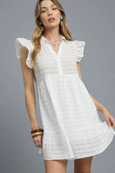 Umgee Ruffle Cap Sleeve Textured Mini Dress White OutfitFlow