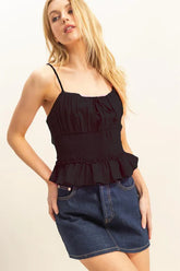 HYFVE Poplin Smocked Waist Summery Cami Top BLACK OutfitFlow