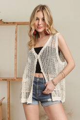 ADORA Button Down Crochet Vest Top BEIGE OutfitFlow