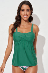 Full Size Adjustable Strap Tankini Set Green OutfitFlow