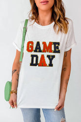 GAME DAY Round Neck Short Sleeve T-Shirt White OutfitFlow
