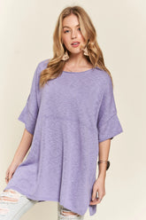 ADORA Drop Shoulder Loose Fit Knit Tunic Top LAVENDER OutfitFlow
