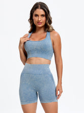 Scoop Neck Wide Strap Top and Shorts Active Set Light Blue OutfitFlow