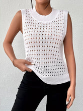 Hollow Out Round Neck Knit Tank White OutfitFlow