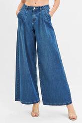 RISEN Mid Rise Fit Wide Leg Knit Denim Look Jeans MEDIUM OutfitFlow