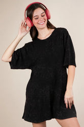 VERY J Mineral Washed Oversized Knit Comfy Romper Black OutfitFlow
