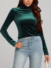 Solid Color Turtleneck Long Sleeve Top Deep Teal OutfitFlow