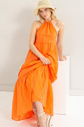 HYFVE Halter Neck Cover Up Maxi Dress Orange OutfitFlow