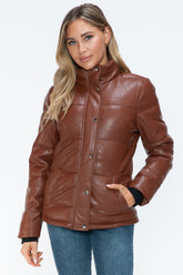 YMI Pocketed Zip Up Turtleneck Puffer Jacket Brandy OutfitFlow