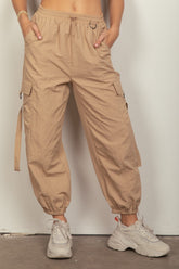 VERY J Elastic Waist Woven Cargo Pants Taupe OutfitFlow