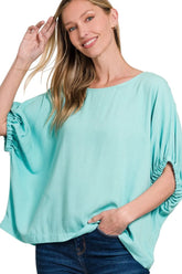 Zenana Woven Oversized Boxy Top DUSTY TEAL OutfitFlow