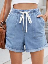 Drawstring Wash Denim Shorts Light Blue OutfitFlow
