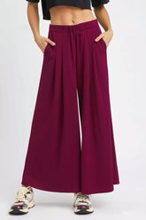 Umgee Wide Leg Pants with Pockets MERLOT Trendsi