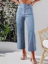 Button Fly Cropped Jeans with Pockets Light Blue OutfitFlow