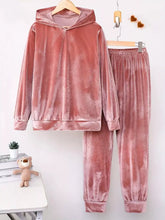 Full Size Velvet Hoodie and Pants Set Plus Size Pink Trendsi