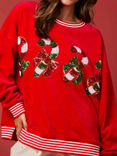 Christmas Sequin Candy Cane and Santa Sweatshirt with Striped Hem Red OutfitFlow