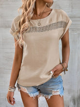 Cutout Round Neck Short Sleeve Top Tan OutfitFlow