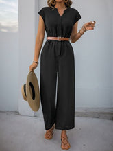 Perfee Notched Wide Leg Jumpsuit Black OutfitFlow