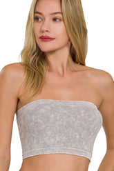 Zenana Washed Ribbed Seamless Tube Top Light Gray OutfitFlow