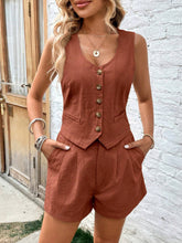 Scoop Neck Sleeveless Top and Shorts Set Ochre OutfitFlow