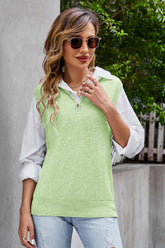 Quarter-Zip Ribbed Sweater Vest Yellow-Green OutfitFlow