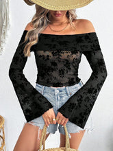 Off-Shoulder Flare Sleeve Lace Top Black OutfitFlow
