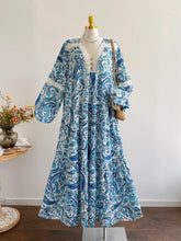 Plus Size Bohemian Paisley Print V-Neck Dress Sky Blue OutfitFlow