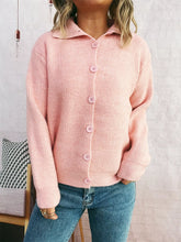 Ribbed Button-Up Cardigan Pink One Size OutfitFlow