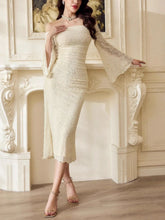 Off-Shoulder Flare Sleeve Dress Apricot OutfitFlow