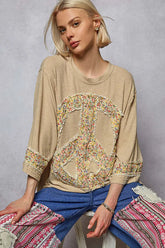 POL Floral Peace Patch Drop Shoulder T-Shirt Tan OutfitFlow